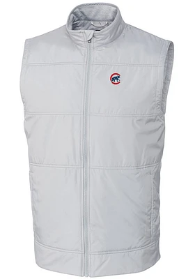 Cutter and Buck Chicago Cubs Mens Grey Stealth Hybrid Quilted Sleeveless Jacket