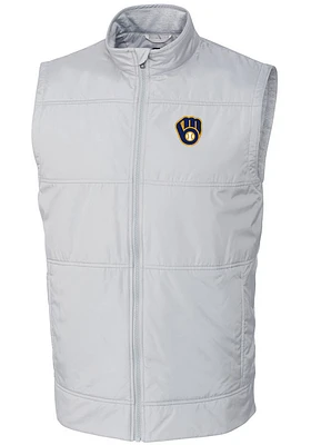Cutter and Buck Milwaukee Brewers Mens Grey Stealth Hybrid Quilted Sleeveless Jacket