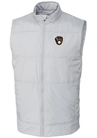 Cutter and Buck Milwaukee Brewers Mens Grey Stealth Hybrid Quilted Sleeveless Jacket