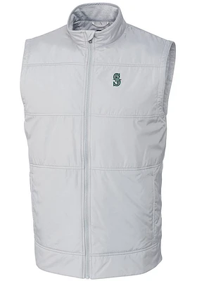 Cutter and Buck Seattle Mariners Mens Grey Stealth Hybrid Quilted Sleeveless Jacket