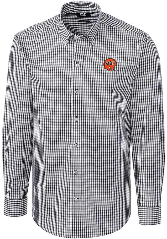 Cutter and Buck Cincinnati Bengals Mens Charcoal Historic Easy Care Stretch Big Tall Dress Shi..