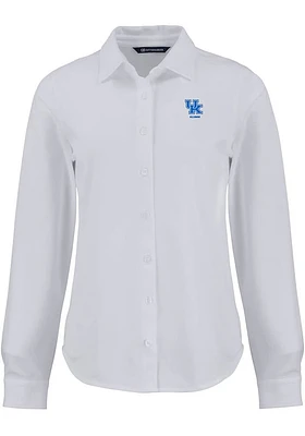 Cutter and Buck Kentucky Wildcats Womens Alumni Advantage Soft Pique Long Sleeve White Dress Shi..