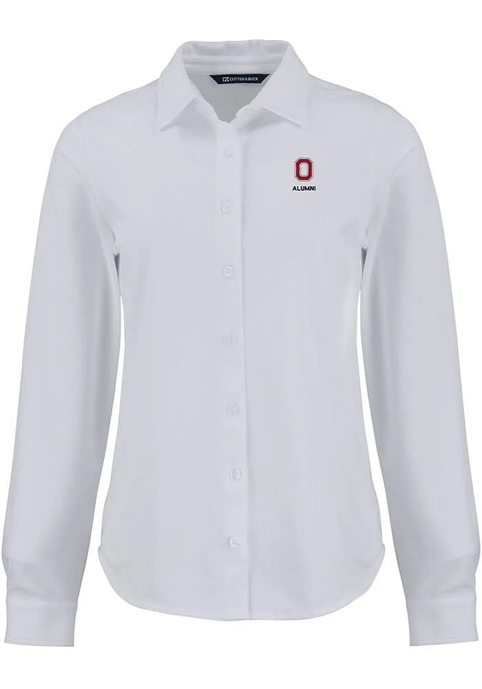 Cutter and Buck Ohio State Buckeyes Womens Alumni Advantage Soft Pique Long Sleeve White Dress S..