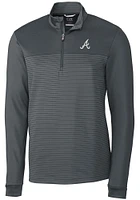 Cutter and Buck Atlanta Braves Mens Grey Traverse Stripe Stretch Long Sleeve Qtr Zip Pullover