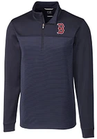 Cutter and Buck Boston Red Sox Mens Navy Blue Traverse Stripe Stretch Long Sleeve Qtr Zip Pullov..