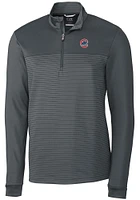 Cutter and Buck Chicago Cubs Mens Grey Traverse Stripe Stretch Long Sleeve Qtr Zip Pullover