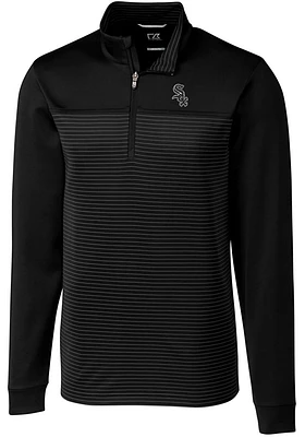 Cutter and Buck Chicago White Sox Mens Black Traverse Stripe Stretch Long Sleeve Qtr Zip Pullove..
