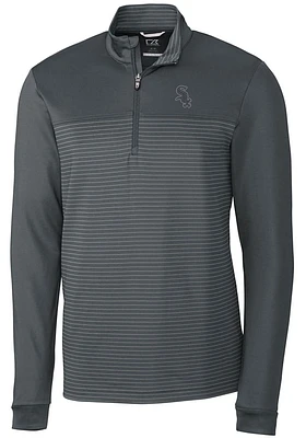 Cutter and Buck Chicago White Sox Mens Grey Traverse Stripe Stretch Long Sleeve Qtr Zip Pullover