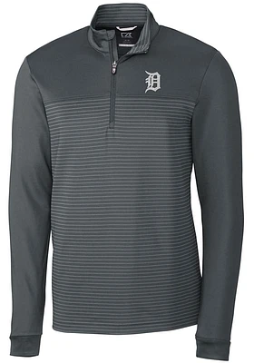 Cutter and Buck Detroit Tigers Mens Grey Traverse Stripe Stretch Long Sleeve Qtr Zip Pullover