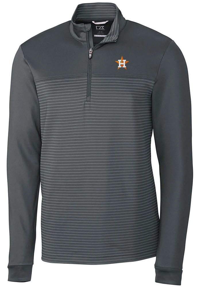 Cutter and Buck Houston Astros Mens Grey Traverse Stripe Stretch Long Sleeve Qtr Zip Pullover