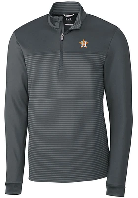 Cutter and Buck Houston Astros Mens Grey Traverse Stripe Stretch Long Sleeve Qtr Zip Pullover