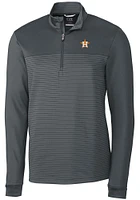 Cutter and Buck Houston Astros Mens Grey Traverse Stripe Stretch Long Sleeve Qtr Zip Pullover
