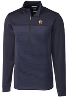 Cutter and Buck Houston Astros Mens Navy Blue Traverse Stripe Stretch Long Sleeve Qtr Zip Pullov..
