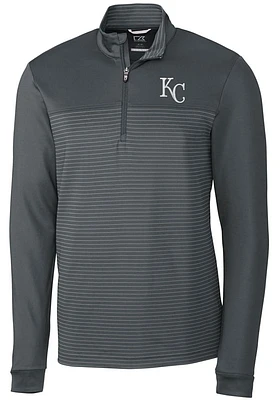 Cutter and Buck Kansas City Royals Mens Grey Traverse Stripe Stretch Long Sleeve Qtr Zip Pullove..