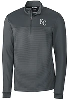 Cutter and Buck Kansas City Royals Mens Grey Traverse Stripe Stretch Long Sleeve Qtr Zip Pullove..