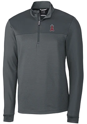 Cutter and Buck Los Angeles Angels Mens Grey Traverse Stripe Stretch Long Sleeve Qtr Zip Pullove..