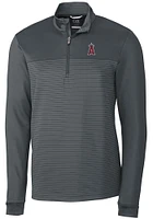 Cutter and Buck Los Angeles Angels Mens Grey Traverse Stripe Stretch Long Sleeve Qtr Zip Pullove..
