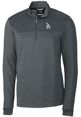 Cutter and Buck Los Angeles Dodgers Mens Grey Traverse Stripe Stretch Long Sleeve Qtr Zip Pullov..