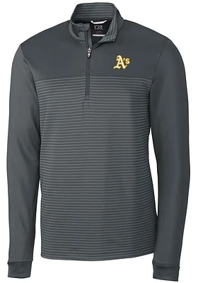 Cutter and Buck Oakland Athletics Mens Grey Traverse Stripe Stretch Long Sleeve Qtr Zip Pullover