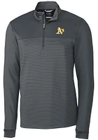 Cutter and Buck Oakland Athletics Mens Grey Traverse Stripe Stretch Long Sleeve Qtr Zip Pullover