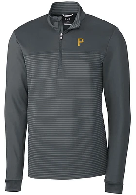 Cutter and Buck Pittsburgh Pirates Mens Grey Traverse Stripe Stretch Long Sleeve Qtr Zip Pullove..