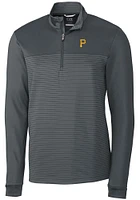 Cutter and Buck Pittsburgh Pirates Mens Grey Traverse Stripe Stretch Long Sleeve Qtr Zip Pullove..