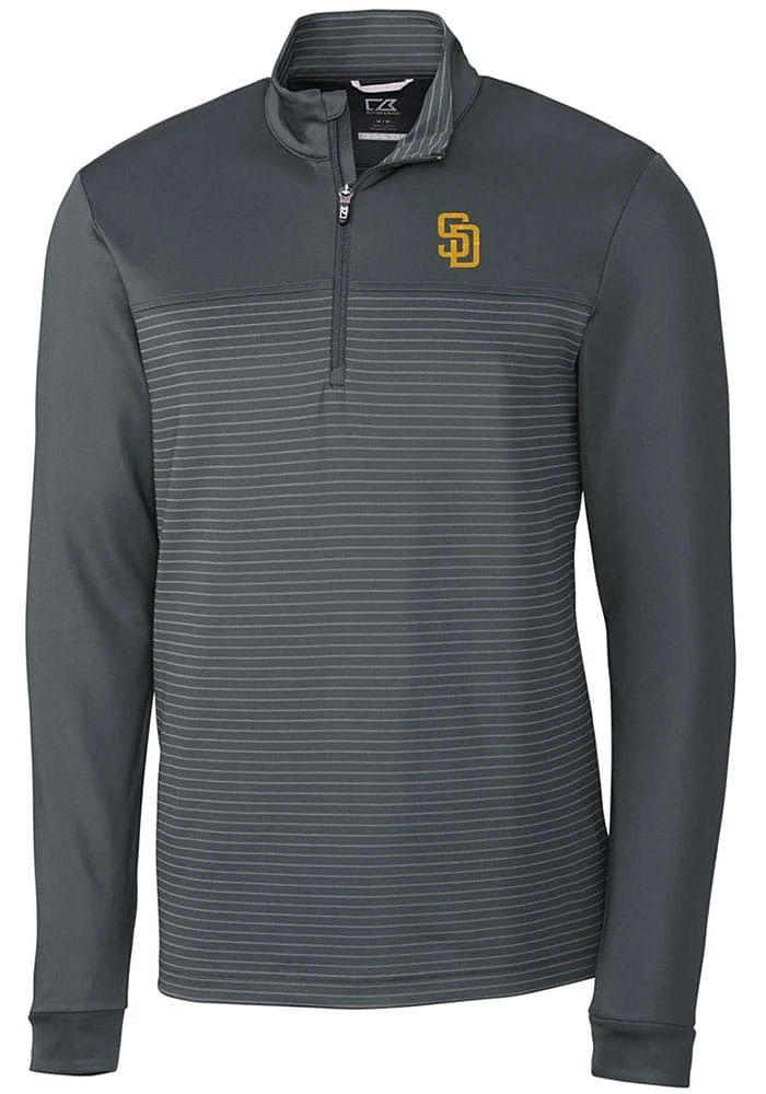Cutter and Buck San Diego Padres Mens Grey Traverse Stripe Stretch Long Sleeve Qtr Zip Pullover
