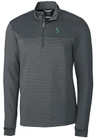 Cutter and Buck Seattle Mariners Mens Grey Traverse Stripe Stretch Long Sleeve Qtr Zip Pullover