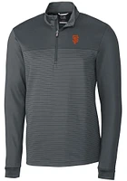 Cutter and Buck San Francisco Giants Mens Grey Traverse Stripe Stretch Long Sleeve Qtr Zip Pullo..