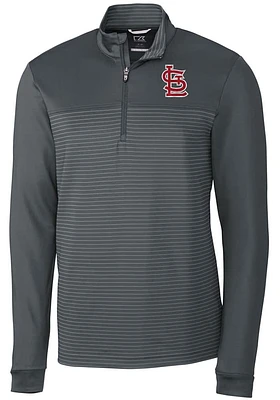Cutter and Buck St Louis Cardinals Mens Grey Traverse Stripe Stretch Long Sleeve Qtr Zip Pullove..