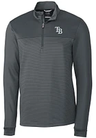 Cutter and Buck Tampa Bay Rays Mens Grey Traverse Stripe Stretch Long Sleeve Qtr Zip Pullover