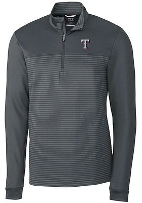 Cutter and Buck Texas Rangers Mens Grey Traverse Stripe Stretch Long Sleeve Qtr Zip Pullover