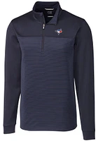 Cutter and Buck Toronto Blue Jays Mens Navy Traverse Stripe Stretch Long Sleeve Qtr Zip Pul..
