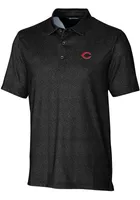 Cutter and Buck Cincinnati Reds Mens Black Pike Micro Floral Short Sleeve Polo