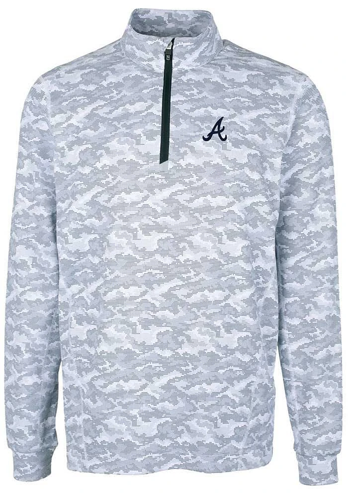 Cutter and Buck Atlanta Braves Mens Charcoal Traverse Camo Print Stretch Long Sleeve Qtr Zip Pullo..