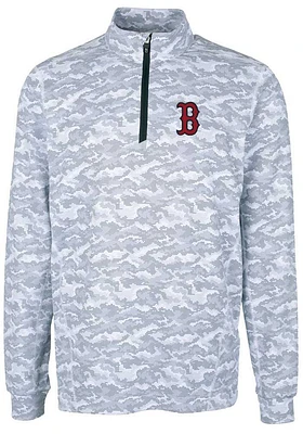 Cutter and Buck Boston Red Sox Mens Charcoal Traverse Camo Print Stretch Long Sleeve Qtr Zip Pul..