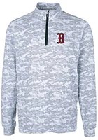 Cutter and Buck Boston Red Sox Mens Charcoal Traverse Camo Print Stretch Long Sleeve Qtr Zip Pul..