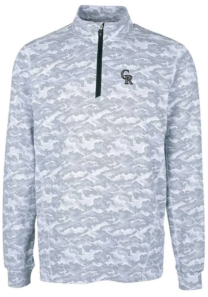 Cutter and Buck Colorado Rockies Mens Charcoal Traverse Camo Print Stretch Long Sleeve Qtr Zip P..