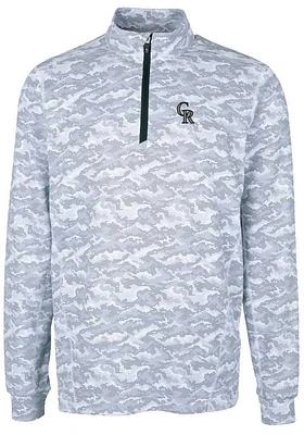 Cutter and Buck Colorado Rockies Mens Charcoal Traverse Camo Print Stretch Long Sleeve Qtr Zip P..