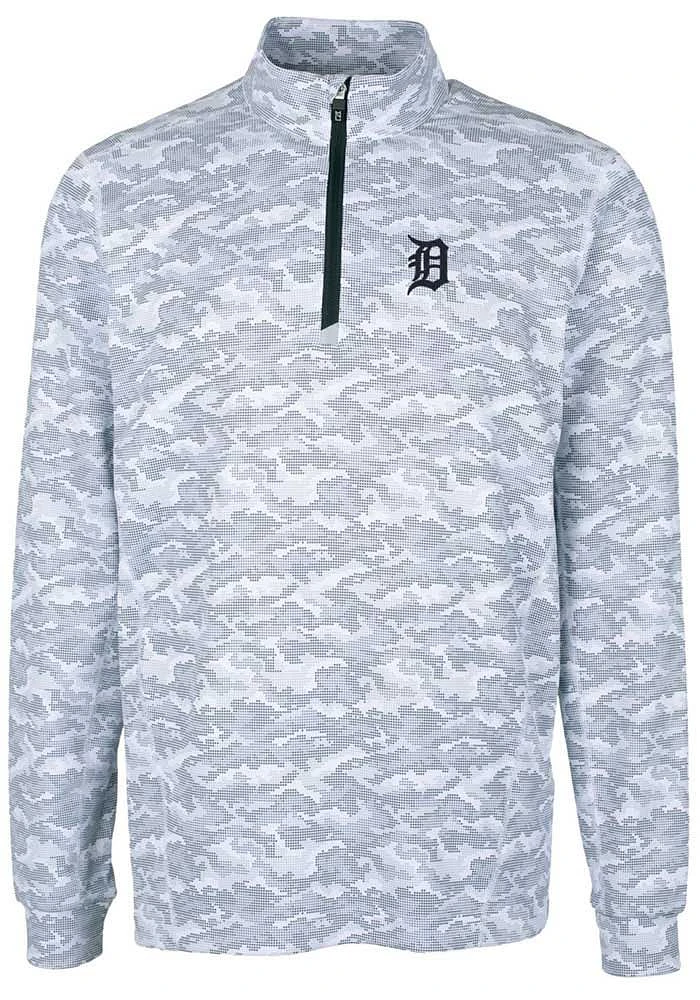 Cutter and Buck Detroit Tigers Mens Charcoal Traverse Camo Print Stretch Long Sleeve Qtr Zip Pullo..
