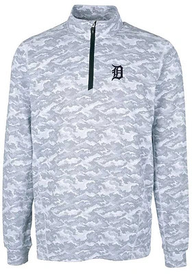 Cutter and Buck Detroit Tigers Mens Charcoal Traverse Camo Print Stretch Long Sleeve Qtr Zip Pullo..