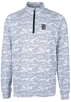 Cutter and Buck Detroit Tigers Mens Charcoal Traverse Camo Print Stretch Long Sleeve Qtr Zip Pullo..