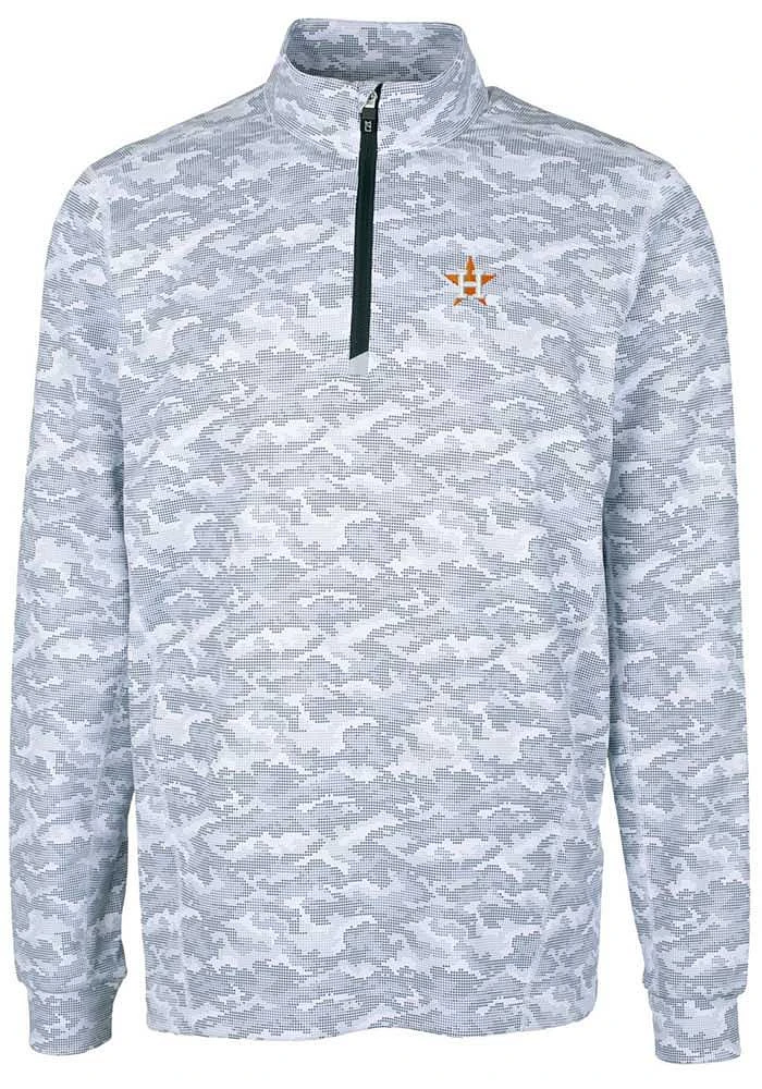 Cutter and Buck Houston Astros Mens Charcoal Traverse Camo Print Stretch Long Sleeve Qtr Zip Pul..