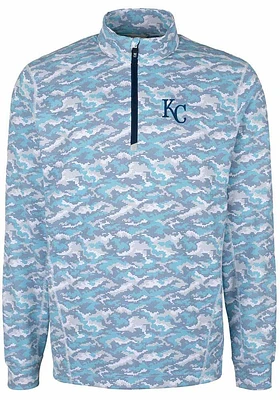 Cutter and Buck Kansas City Royals Mens Blue Traverse Camo Print Stretch Long Sleeve Qtr Zip Pullo..