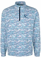 Cutter and Buck Kansas City Royals Mens Blue Traverse Camo Print Stretch Long Sleeve Qtr Zip Pullo..