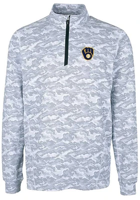 Cutter and Buck Milwaukee Brewers Mens Charcoal Traverse Camo Print Stretch Long Sleeve Qtr Zip ..