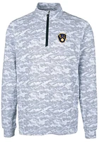 Cutter and Buck Milwaukee Brewers Mens Charcoal Traverse Camo Print Stretch Long Sleeve Qtr Zip ..