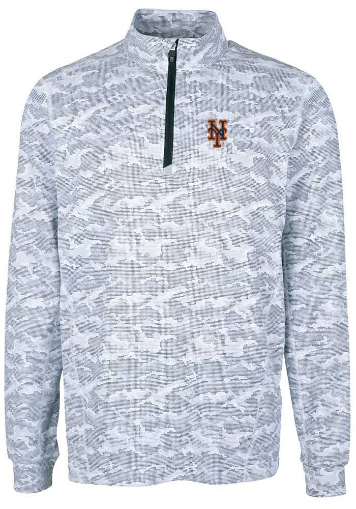 Cutter and Buck New York Mets Mens Charcoal Traverse Camo Print Stretch Long Sleeve Qtr Zip Pull..