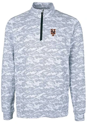 Cutter and Buck New York Mets Mens Charcoal Traverse Camo Print Stretch Long Sleeve Qtr Zip Pull..