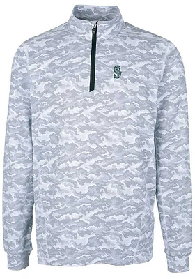 Cutter and Buck Seattle Mariners Mens Charcoal Traverse Camo Print Stretch Long Sleeve Qtr Zip P..